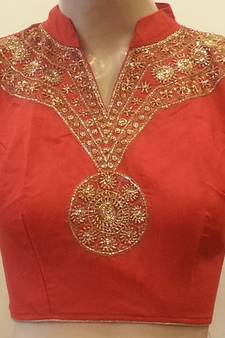 Red chanderi silk handwork blouse