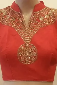 Red chanderi silk handwork blouse