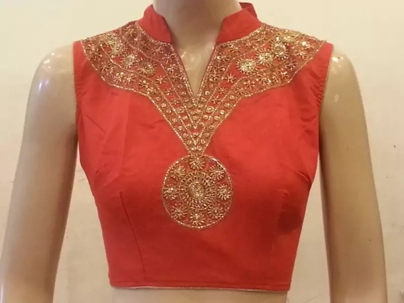 Red chanderi silk handwork blouse