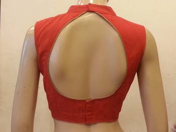 Red chanderi silk handwork blouse 2