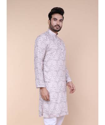 Men's multi colour cotton silk kurta 2