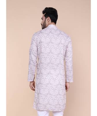 Men's multi colour cotton silk kurta 3