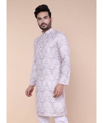 Men's multi colour cotton silk kurta 4
