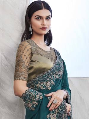 Teal Silk Traditional Embellished Saree,Sari Comes With Embroidered Blouse 2