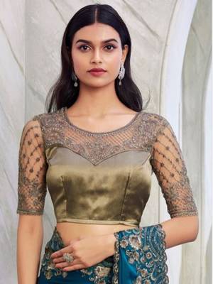 Teal Silk Traditional Embellished Saree,Sari Comes With Embroidered Blouse 3