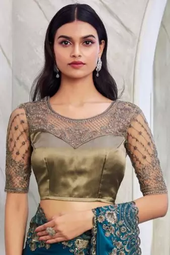 Teal Silk Traditional Embellished Saree,Sari Comes With Embroidered Blouse