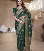 Green Banarasi Style Soft Silk blend Zari Border & Threads work Saree With Blouse