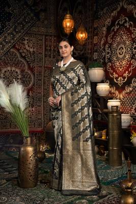 Black Banarasi silk blend with zari woven design 1