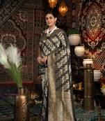 Black Banarasi silk blend with zari woven design