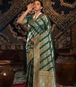 Bottle green Banarasi silk blend with zari woven design