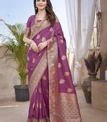 Lavender Banarasi Style Soft Silk blend Zari Border & Threads work Saree With Blouse