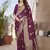 Purple Banarasi Style Soft Silk blend Zari Border & Threads work Saree With Blouse