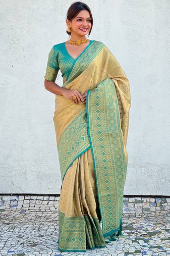 Begie zari woven tissue silk saree with unstitched blouse piece