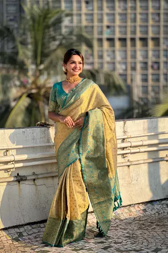 Begie zari woven tissue silk saree with unstitched blouse piece