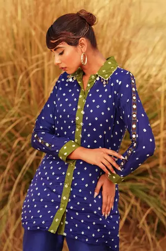 Blue Printed shirt set