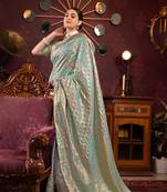 Sky organza silk with woven zari work