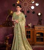 Pista organza silk with woven zari work