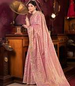 Pink organza silk with woven zari work