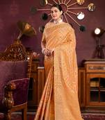 Orange organza silk with woven zari work