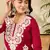 women red viscose rayon solid embroidered straight kurta