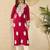 women red viscose rayon solid embroidered straight kurta