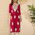 women red viscose rayon solid embroidered straight kurta