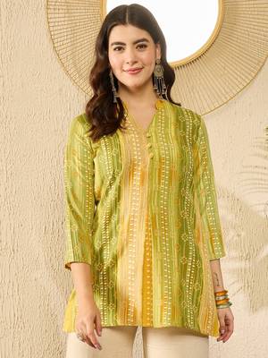 green rayon blend floral printed regular top 1