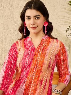 orange rayon blend floral printed regular top 2