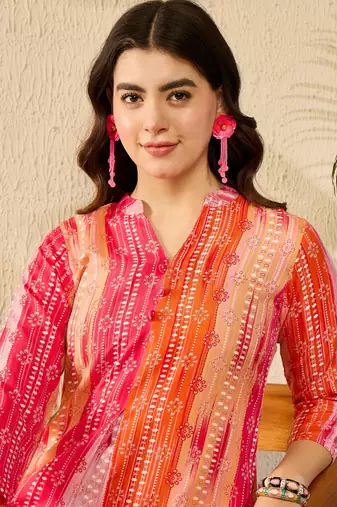 orange rayon blend floral printed regular top