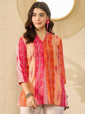 orange rayon blend floral printed regular top 3