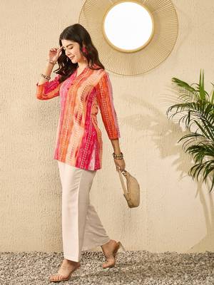 orange rayon blend floral printed regular top 1