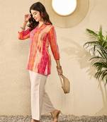 orange rayon blend floral printed regular top