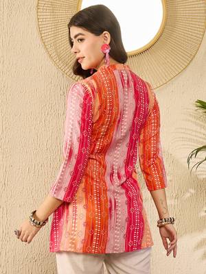 orange rayon blend floral printed regular top 4