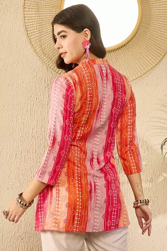 orange rayon blend floral printed regular top