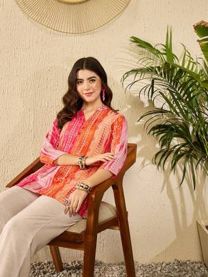 orange rayon blend floral printed regular top 5