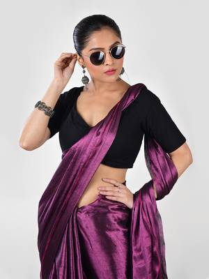 Aakar purple & pink handloom tissue saree with unstitched blouse piece 5