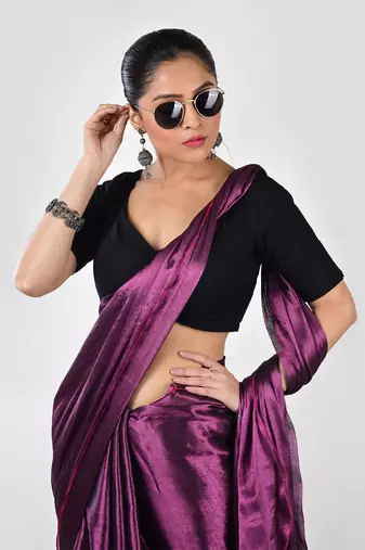 Aakar purple & pink handloom tissue saree with unstitched blouse piece
