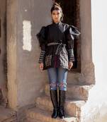 Black handblocked wrap jacket