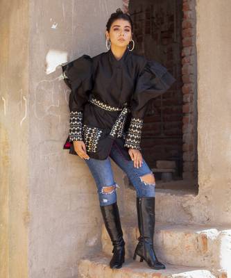 Black handblocked wrap jacket 2