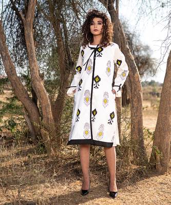 Beige Monochrome silk handblocked coat / dress 1
