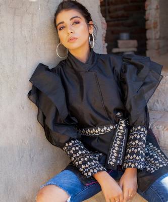 Black handblocked wrap jacket 4