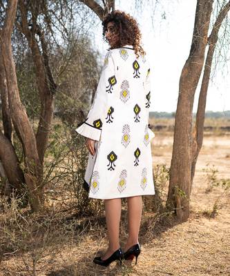 Beige Monochrome silk handblocked coat / dress 3