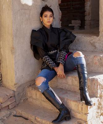 Black handblocked wrap jacket 5