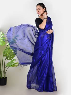 Aakar ink blue handloom tissue saree with unstitched blouse piece 6