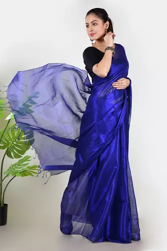 Aakar ink blue handloom tissue saree with unstitched blouse piece