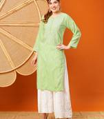 Hand Embroidered Green Cotton Lucknowi Chikankari Straight Kurta 