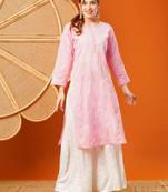 Hand Embroidered Pink Cotton Lucknowi Chikankari Straight Kurta 