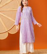 Hand Embroidered Lavender Cotton Lucknowi Chikankari Straight Kurta 