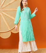 Hand Embroidered Sea Green Cotton Lucknowi Chikankari Straight Kurta 