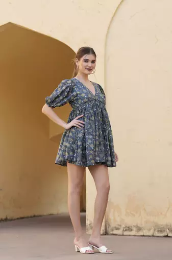 Handblock Printed New Arrival Cotton Akiha Mini Dress